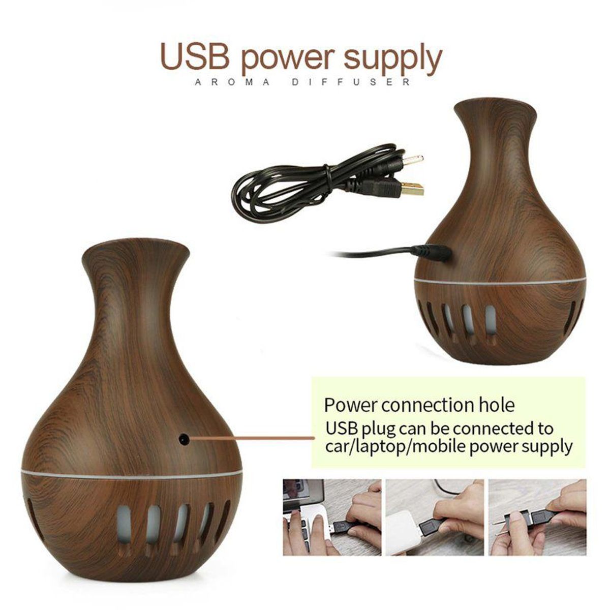 ZHOPI CO - Difusor Humidificador De Aromas Ultrasonico Madera Jarro