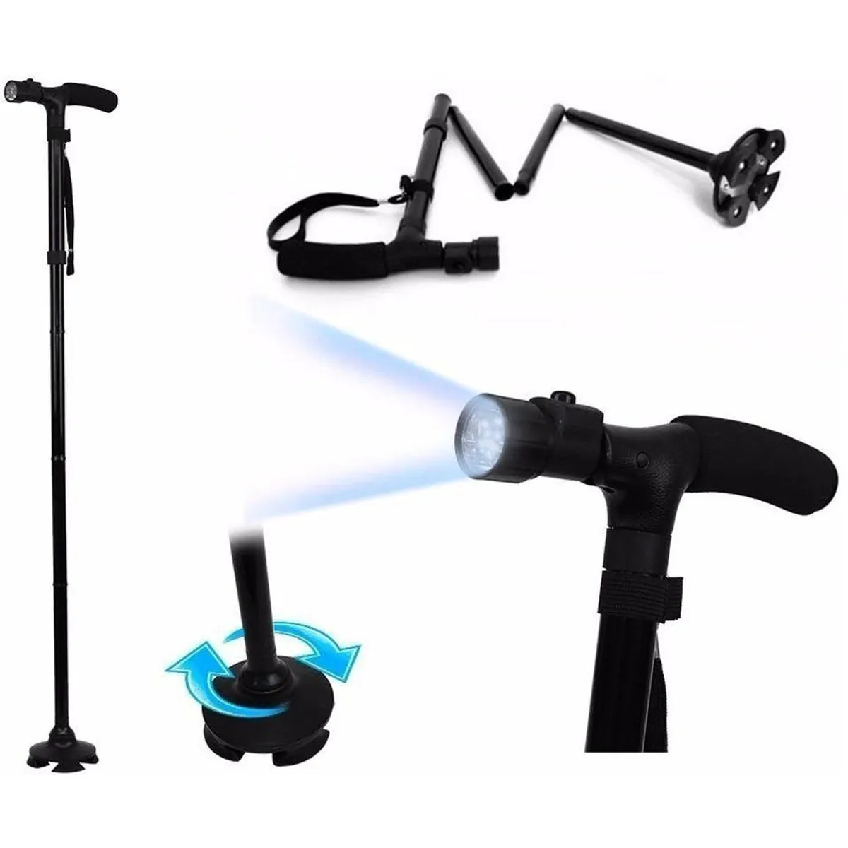 GENERICO - Baston Plegable Caminador Ajustable Trusty Cane Luz Led