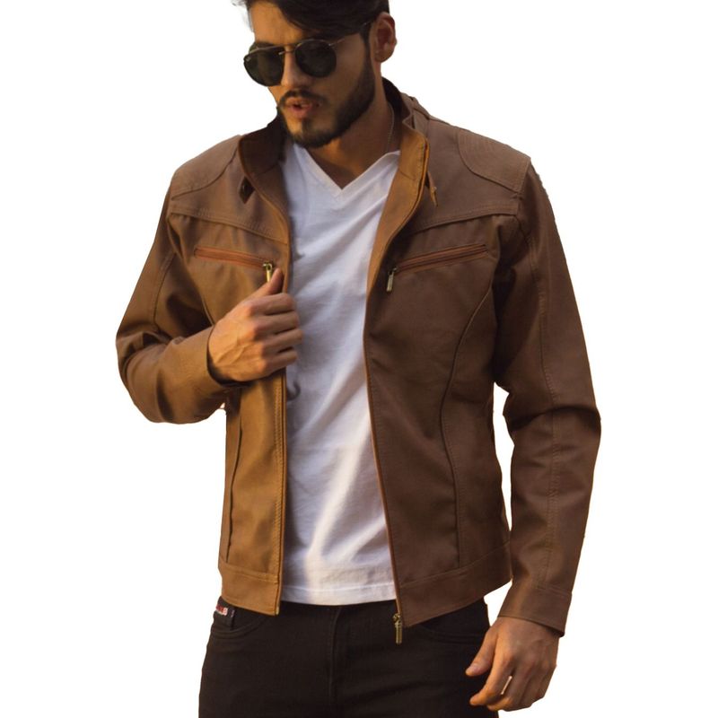 SYK - Chaqueta cuerotex tipo slim casual color miel.