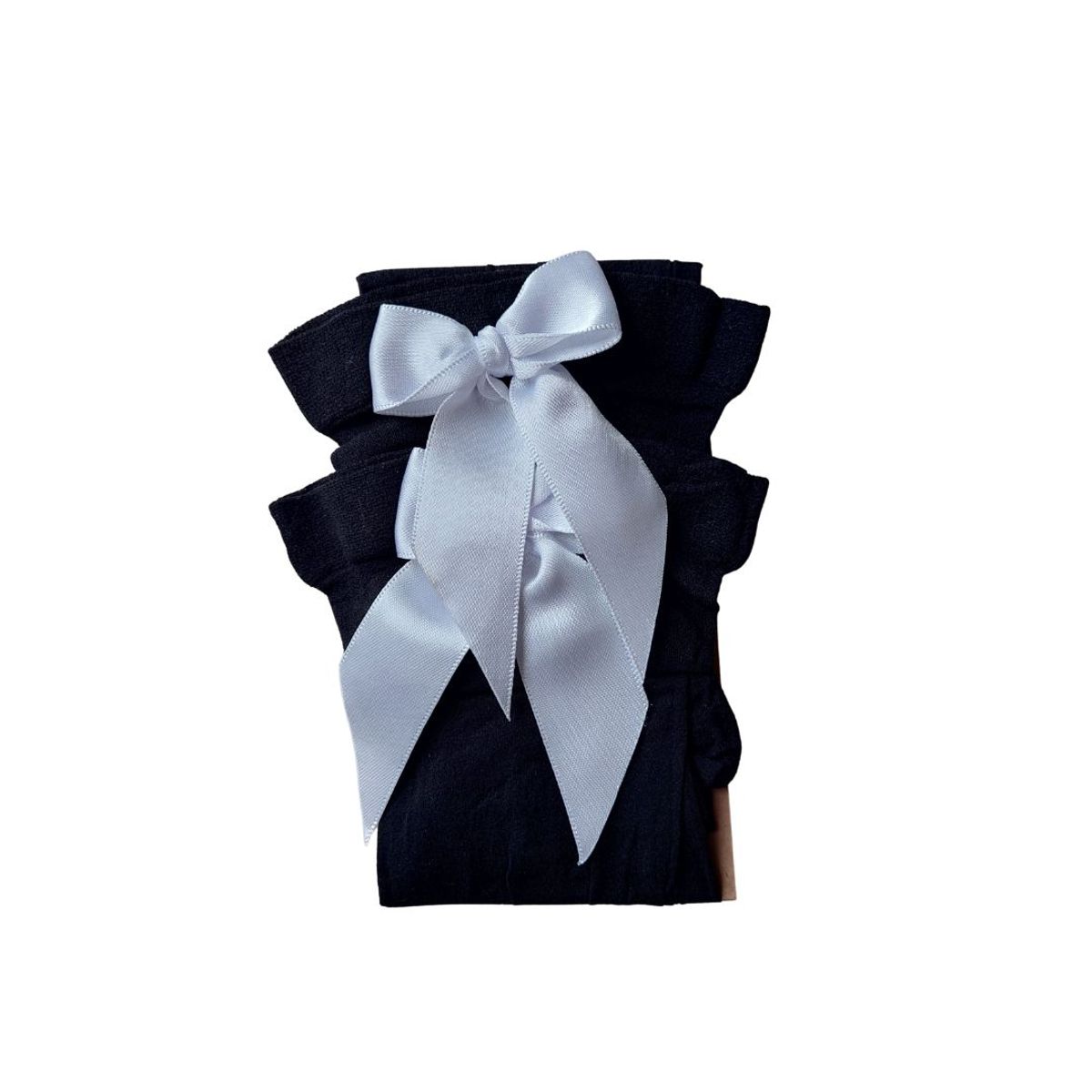 GENERICO - Medias veladas para liguero negra con moño blanco