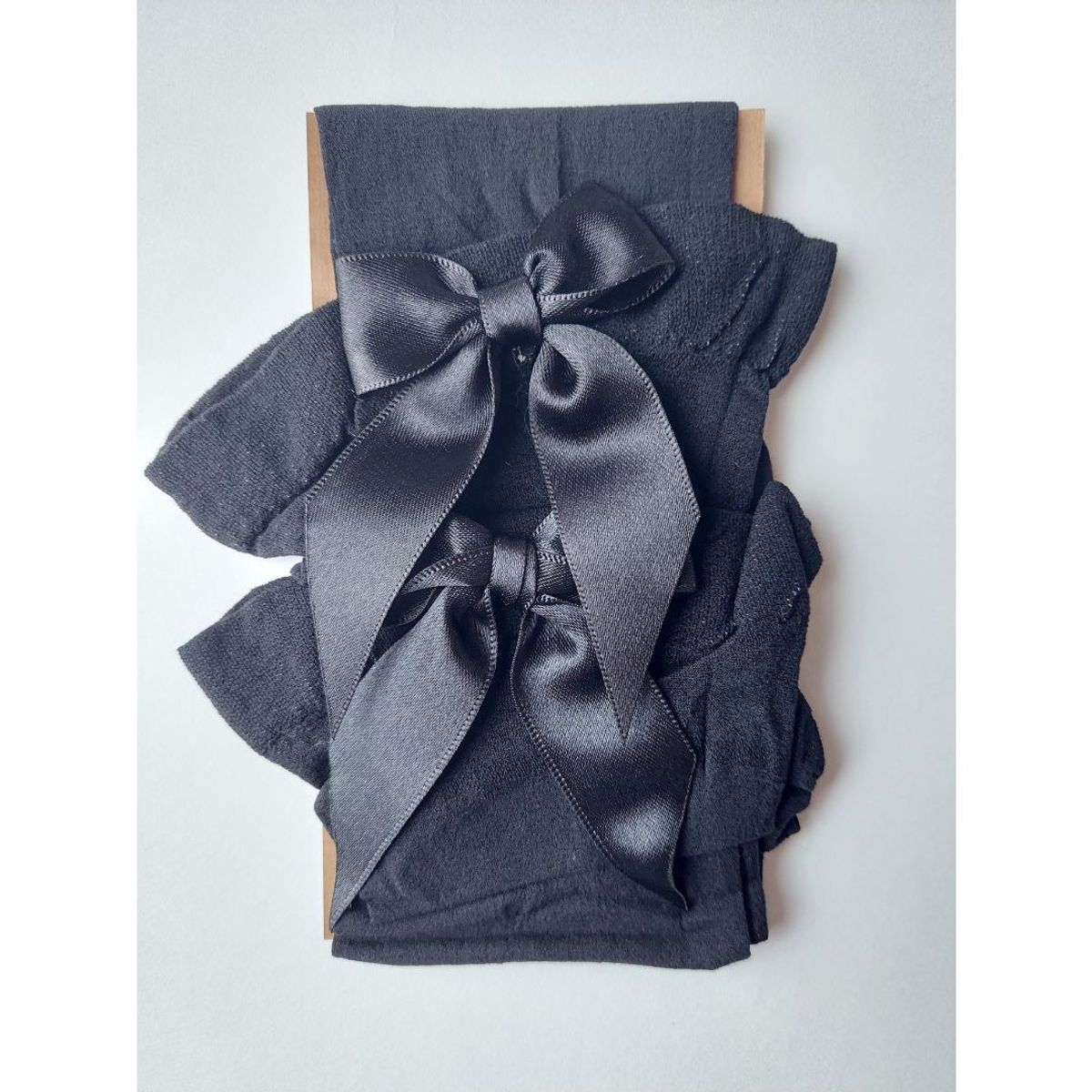 GENERICO - Medias veladas para liguero negra con moño negro