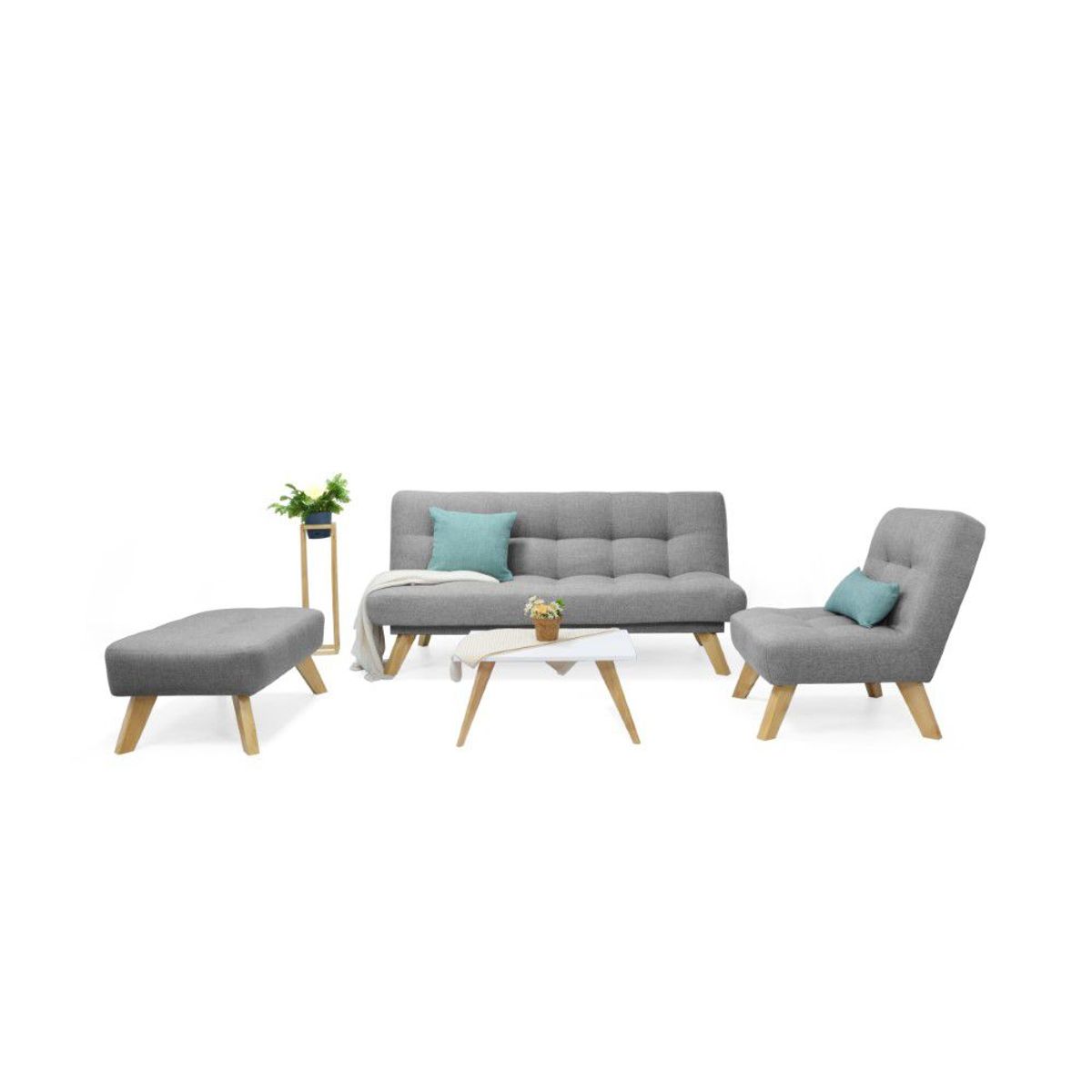 VENECIA - Sala Porto con Sofá Cama en Tela Gris y Mesa de Centro Nova