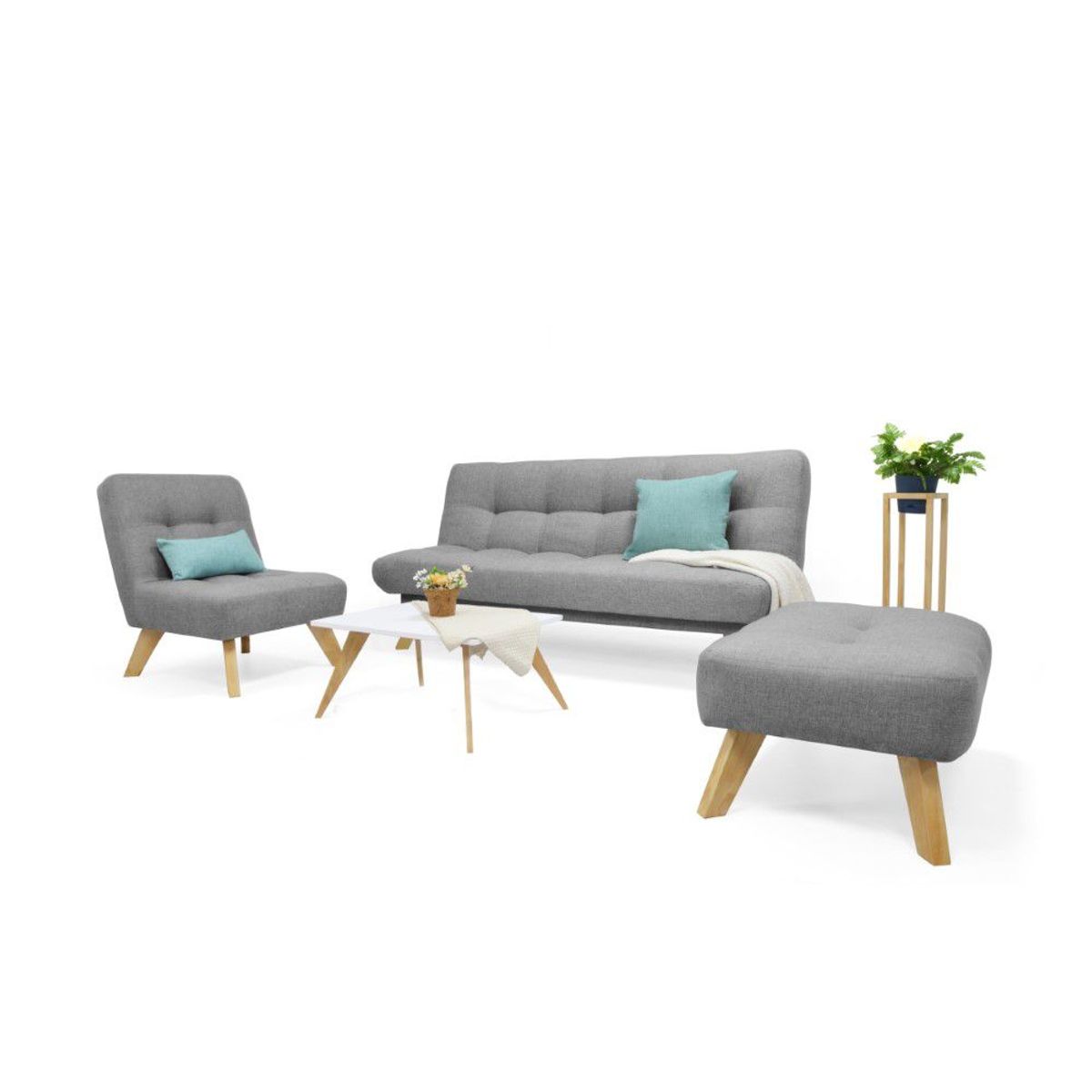 VENECIA - Sala Porto con Sofá Cama en Tela Gris y Mesa de Centro Nova