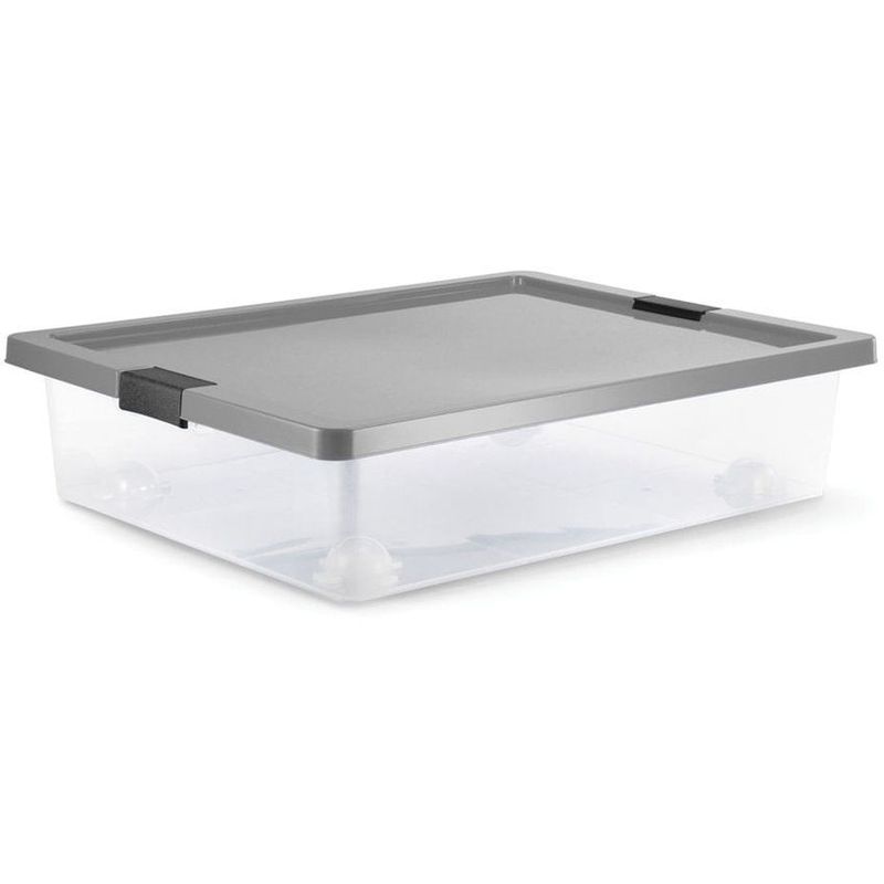 ESTRA - Caja organizadora con broches y ruedas bajo cama 28l gris