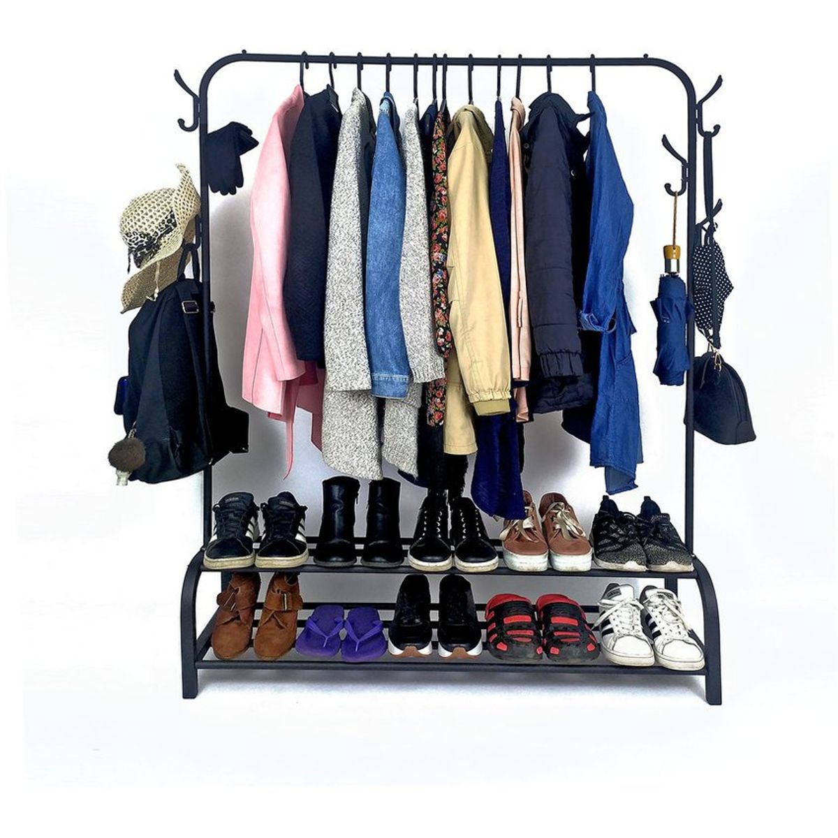 INDUHOGAR - Perchero exhibidor con zapatera multifuncional 3 en 1