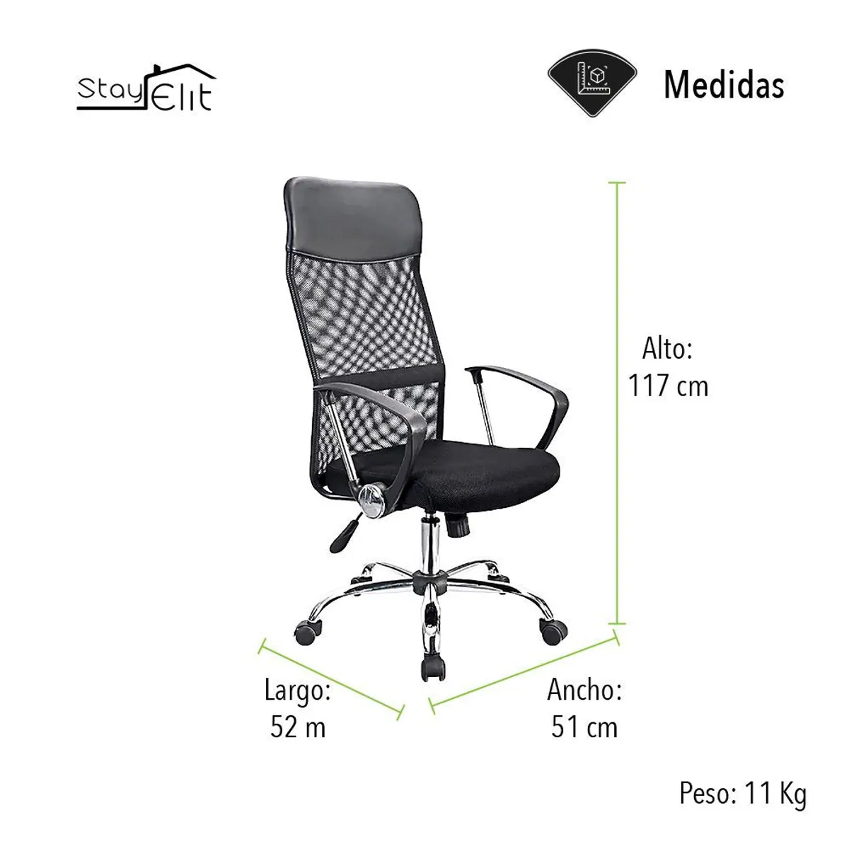 STAY ELIT - Silla Ergonómica de Oficina Reclinable con Respaldo Alto Stay Elit