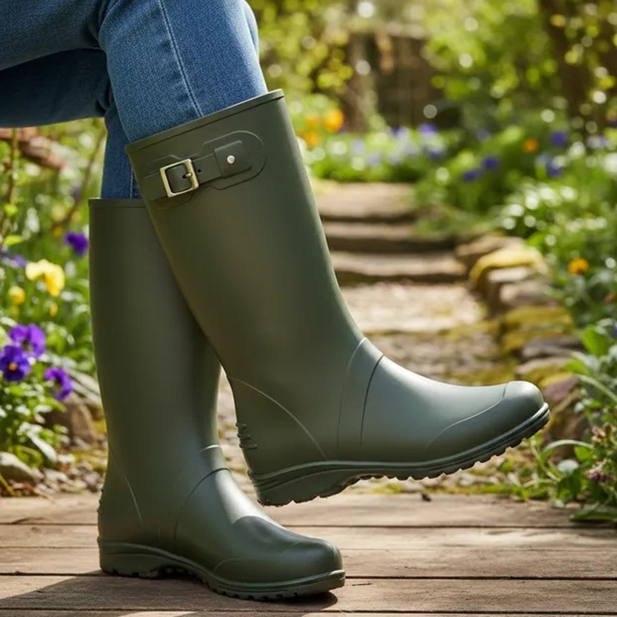 IDECAL - Botas de Caucho Para Dama Urbanas ref Ginna Color Verde