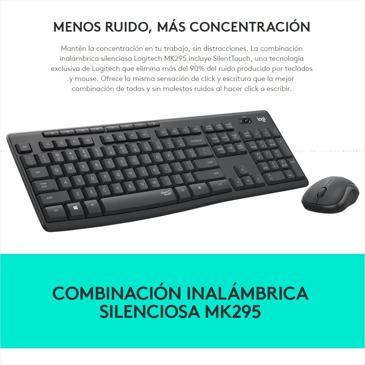 LOGITECH - Combo Inalámbrico Silencioso Teclado Y Mouse Logitech Mk295