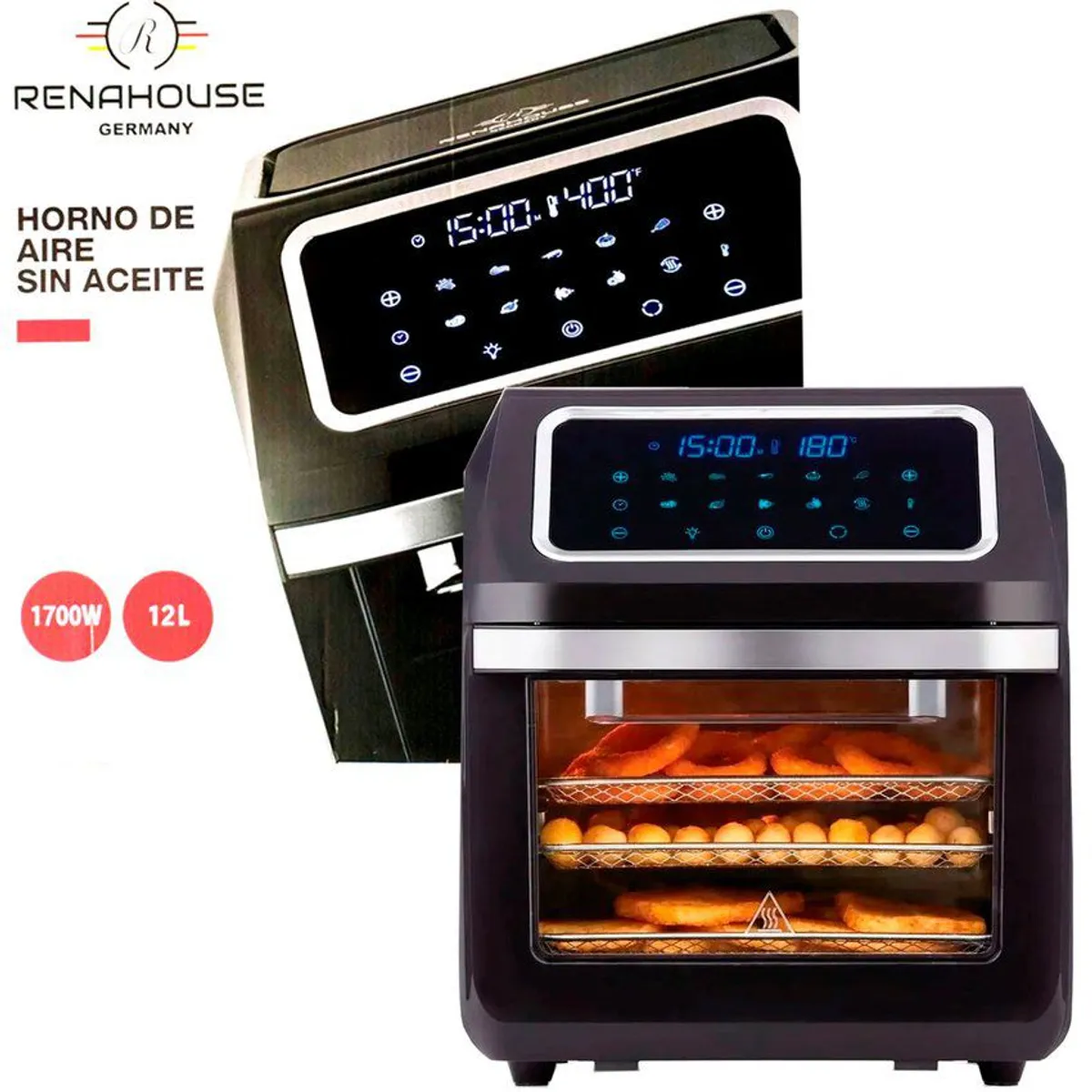 RENAHOUSE - Horno De Aire Sin Aceite Air Fryer Oven 12 Litros Electrica Tactil