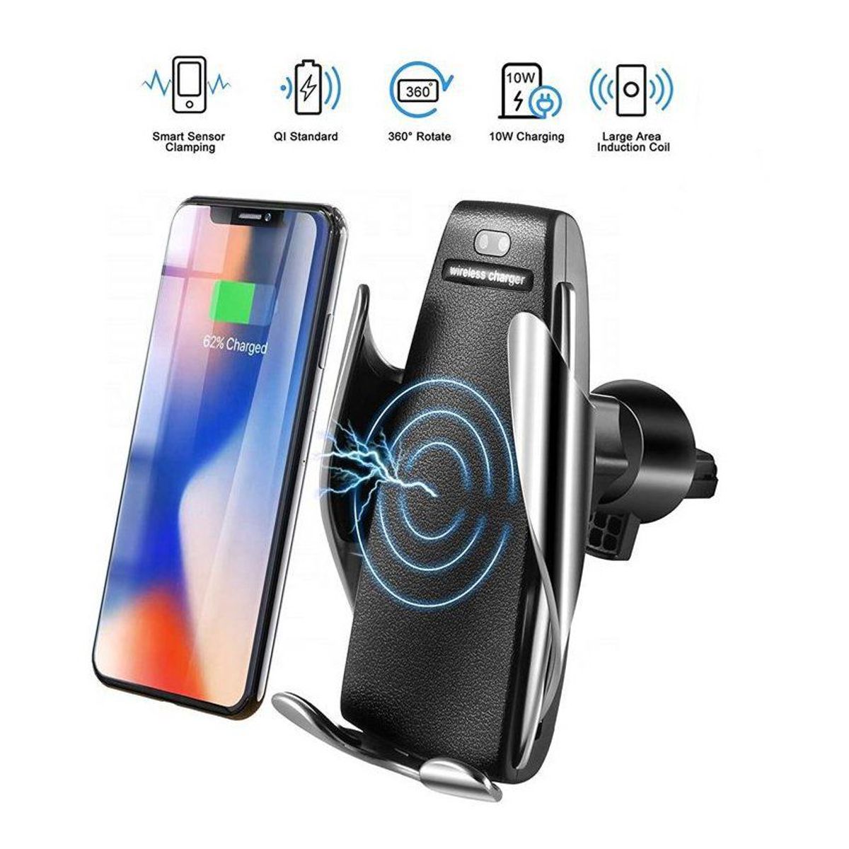 GENERICO - Cargador Inalambrico Soporte De Carro Para Smartphone  Sensor Wireless