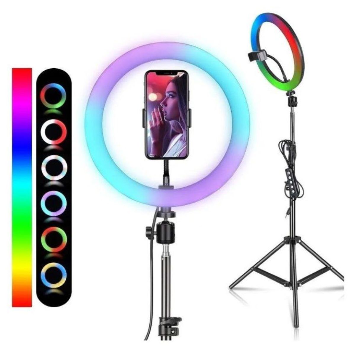 ZHOPI CO - Aro De Luz Multicolor RGB 33cm Soporte Celular Y Tripode 2m