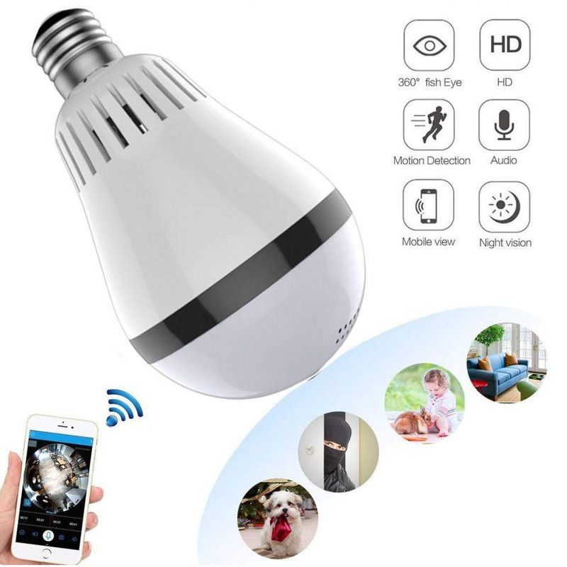 ZHOPI CO - Camara De Seguridad Bombillo Ip Wi-fi Panorámica  Fullhd Espía Oculta