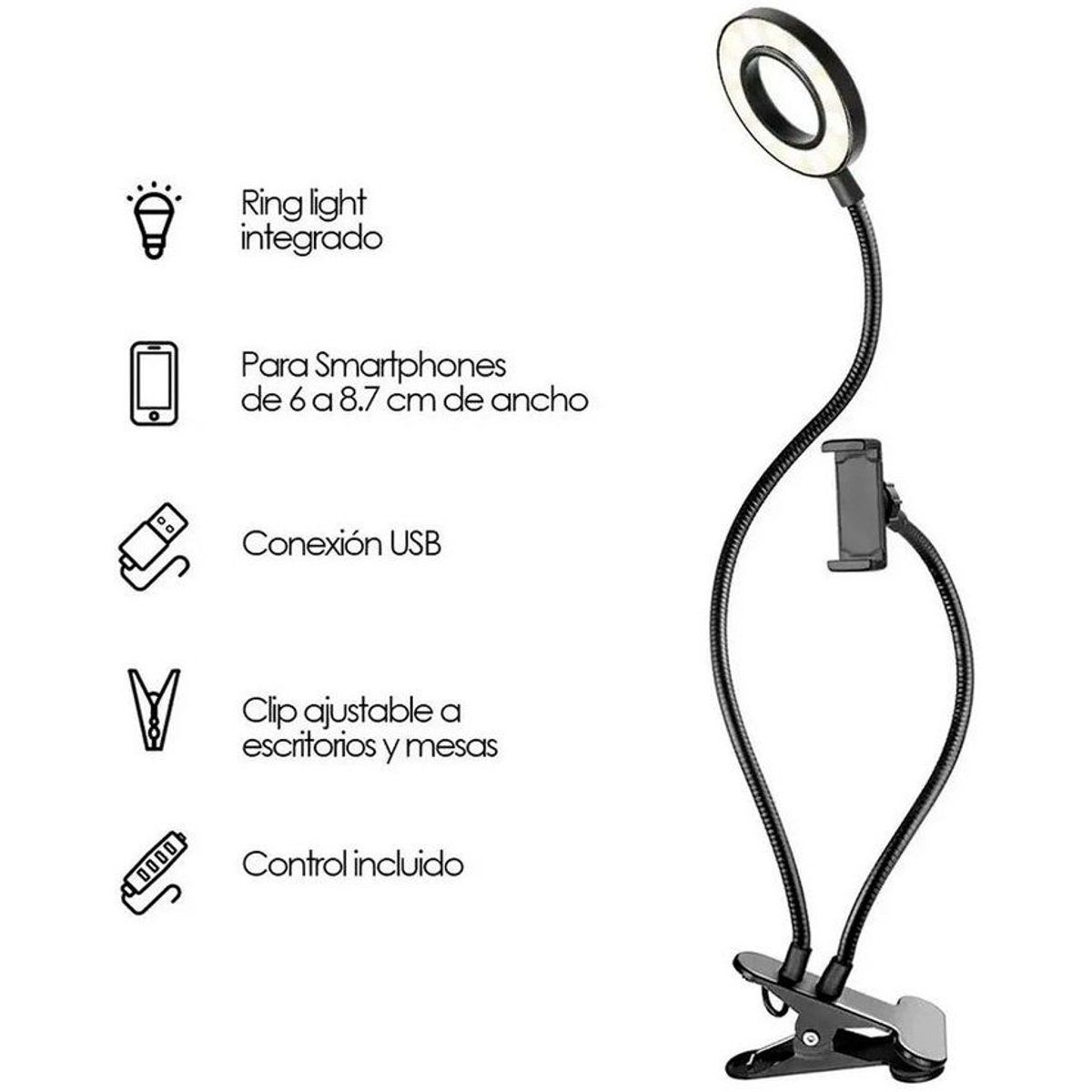 ZHOPI CO - Aro De Luz Led Selfie 9cm Soporte Pinza Para Celular Usb Multiuso