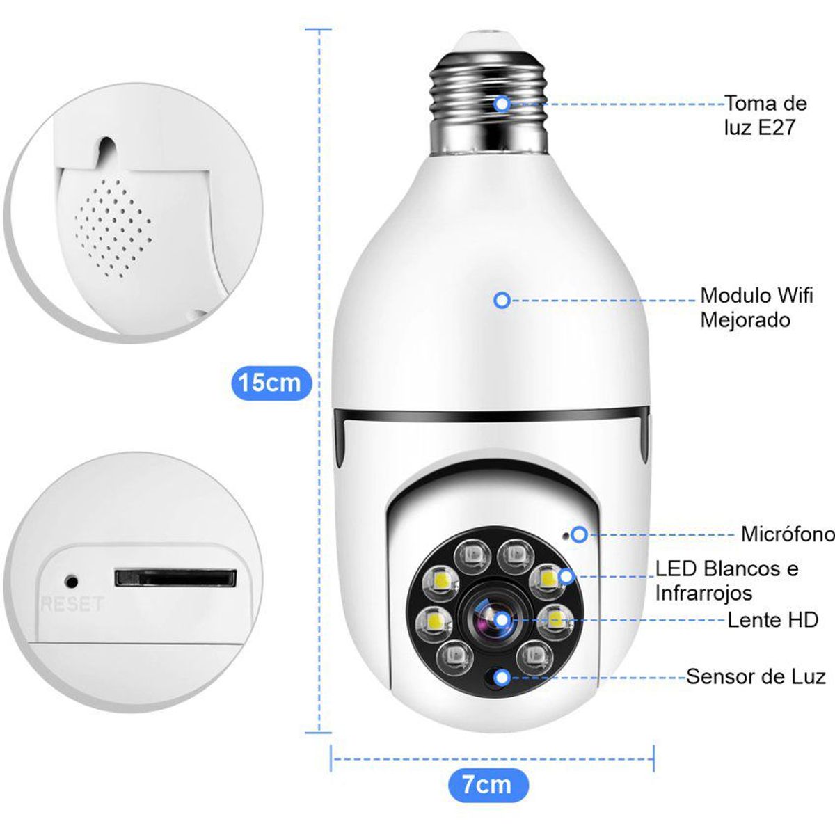 ZHOPI CO - Cámara De Seguridad Wifi Bombillo Robotica Panoramica Ip 360°