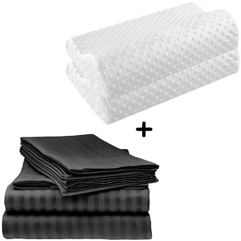 ZHOPI CO - Sabanas Cama Queen Negro Mas 2 Almohadas Aloe Ortopedicas Memory Foam