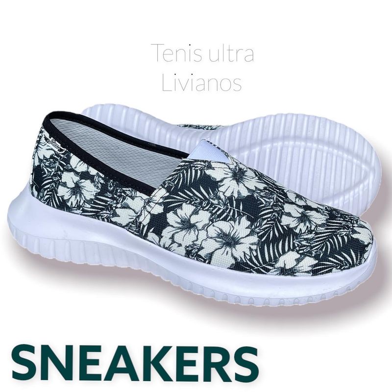 XIAN SHOES - ultraliviano flores blancas negras