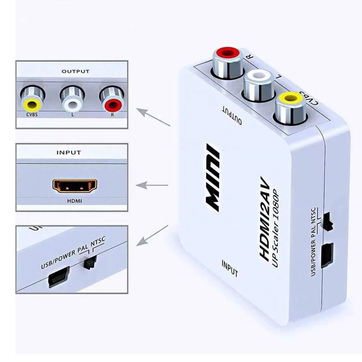 GENERICO - Convertidor Caja Hdmi A Rca Entrada Palntsc Usbpower Blanc