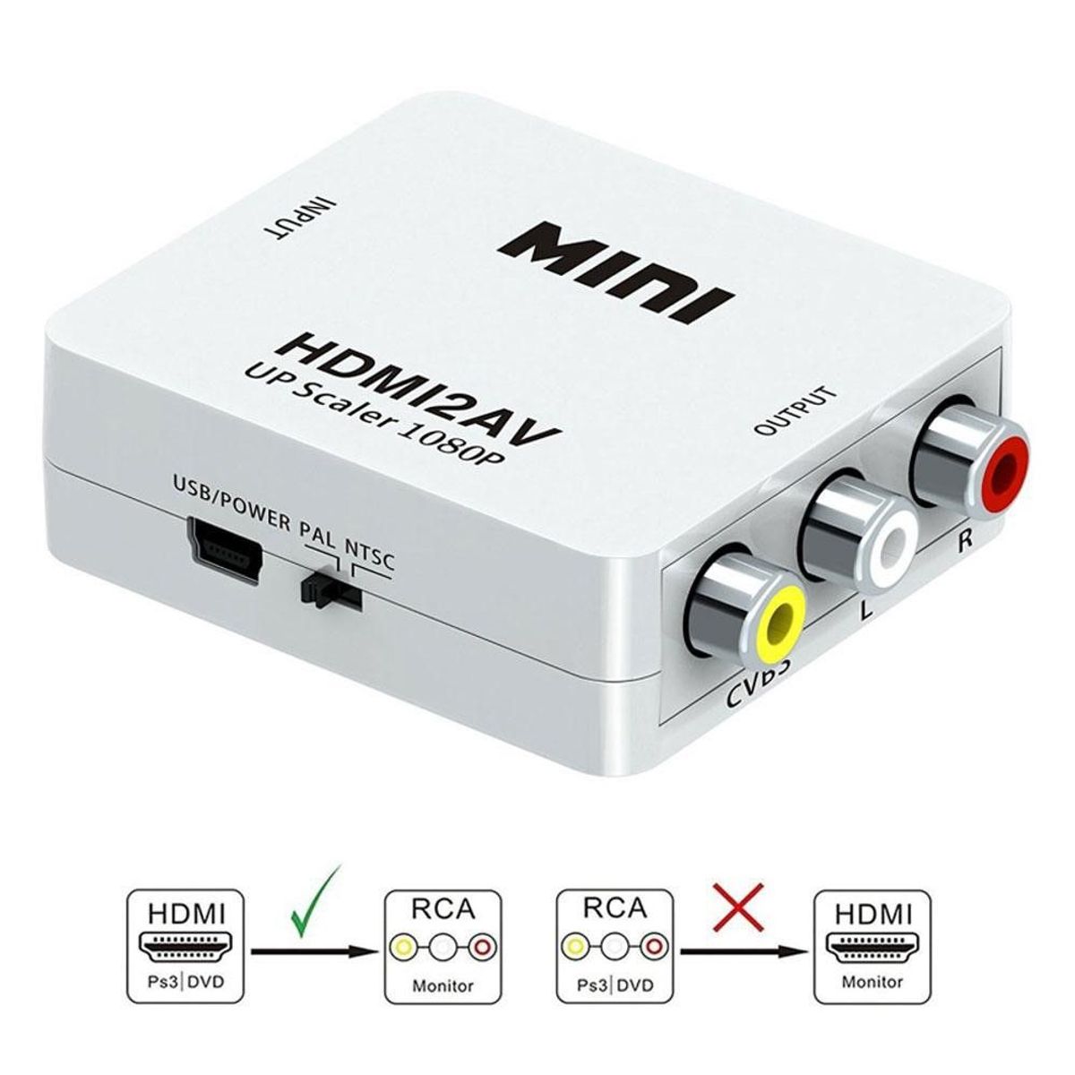 GENERICO - Convertidor Caja Hdmi A Rca Entrada Palntsc Usbpower Blanc