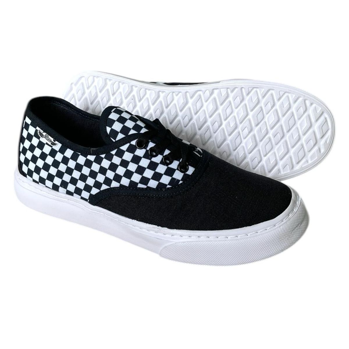 XIAN SHOES - Ultraliviano cordones cuadros negros MUJER