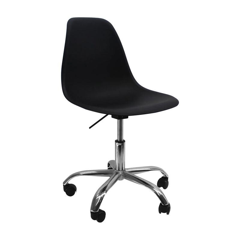 JX - SILLA EAMES TULIP OFICINA - NEGRO ALCOLCHONABLE CROMADA