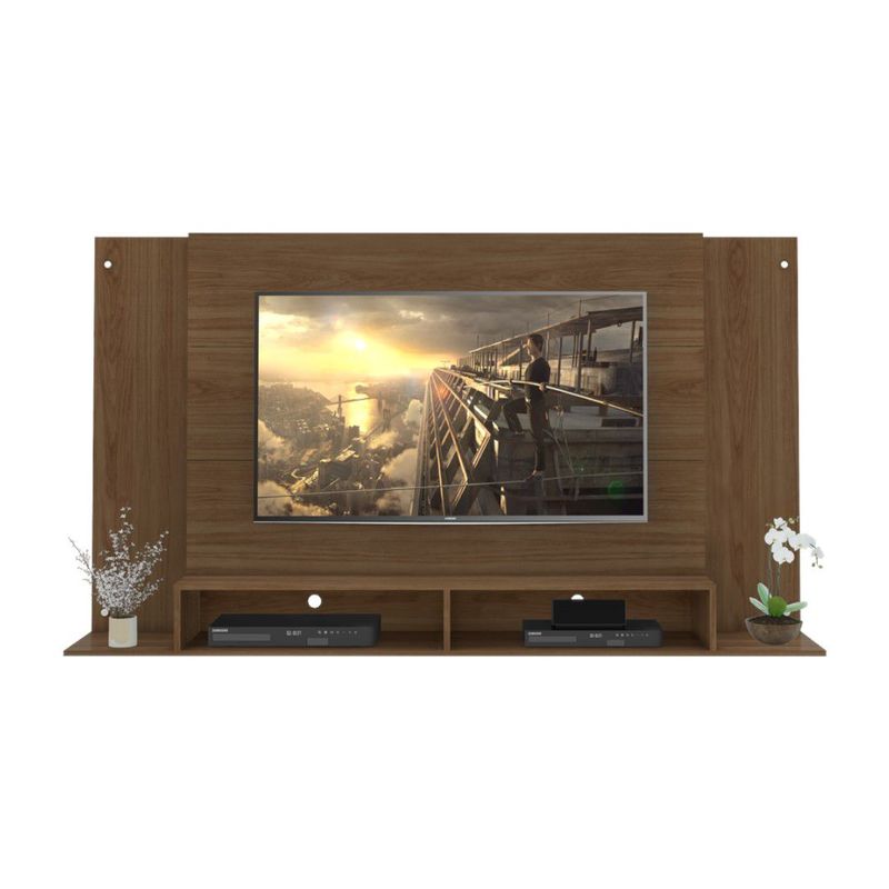 ZER - Panel braga 60` con repisas de vidrio color madera 191x 105,5 cm