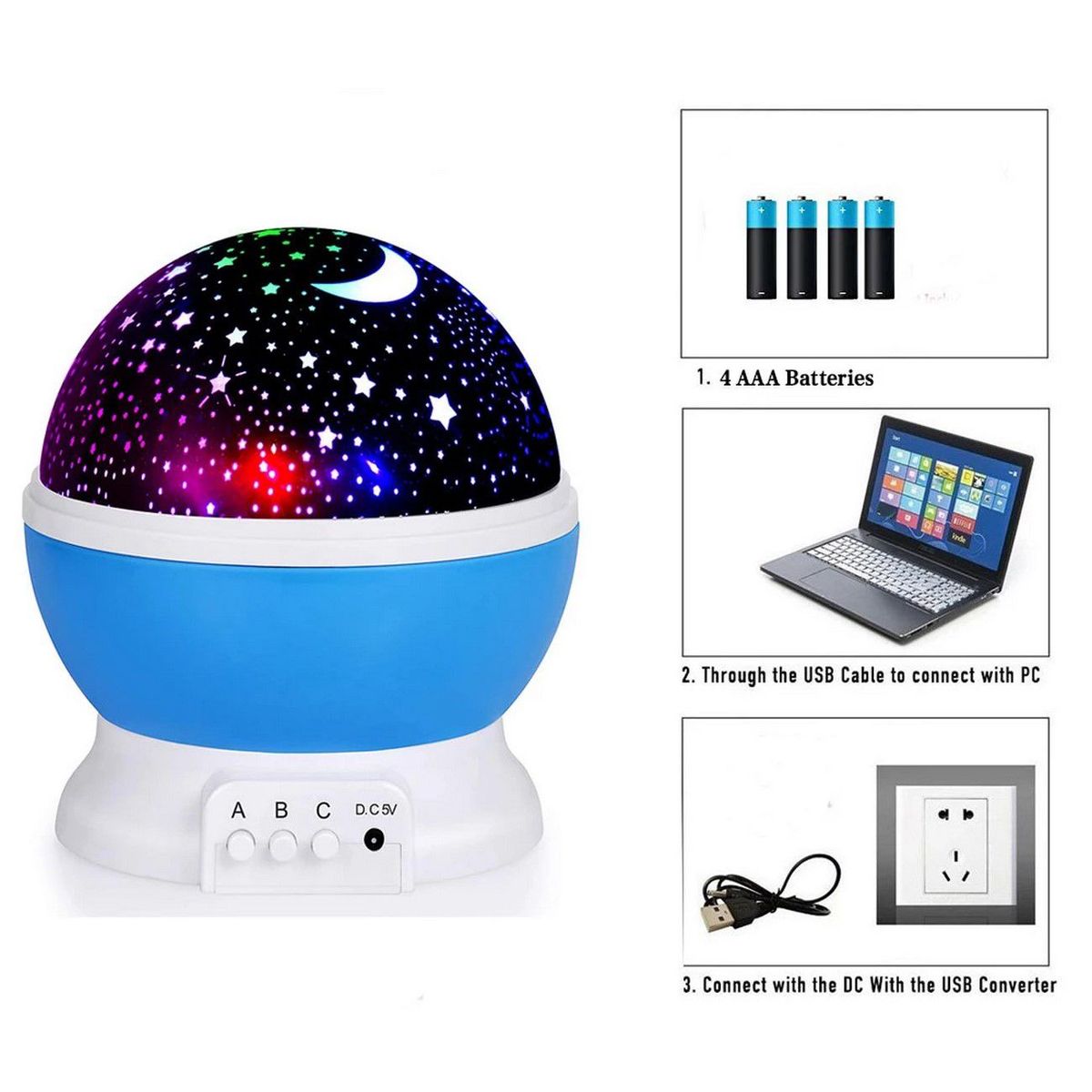 DAYOSHOP - Lampara Rotatoria Proyector Cielo Estrellas Noche Dormir Luz.