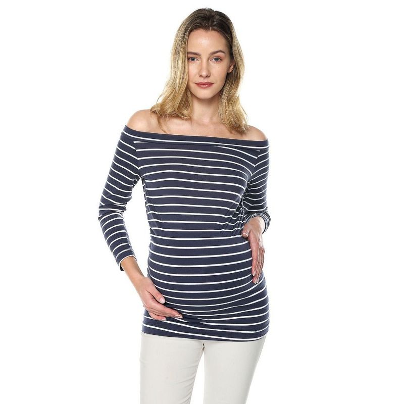 MOMS CLOSET - Blusa Maternidad Strapless Azul Raya Blanca Moms Closet.