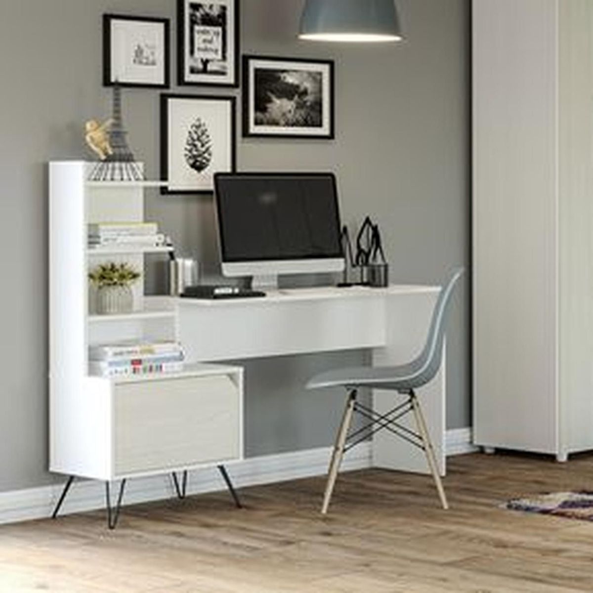 MADERKIT - Escritorio Biblioteca Trix con Cajón y Entrepaños