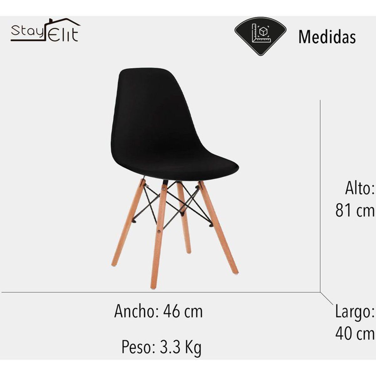 STAY ELIT - Set de 4 sillas tipo eames minimalistas negro hogar oficina