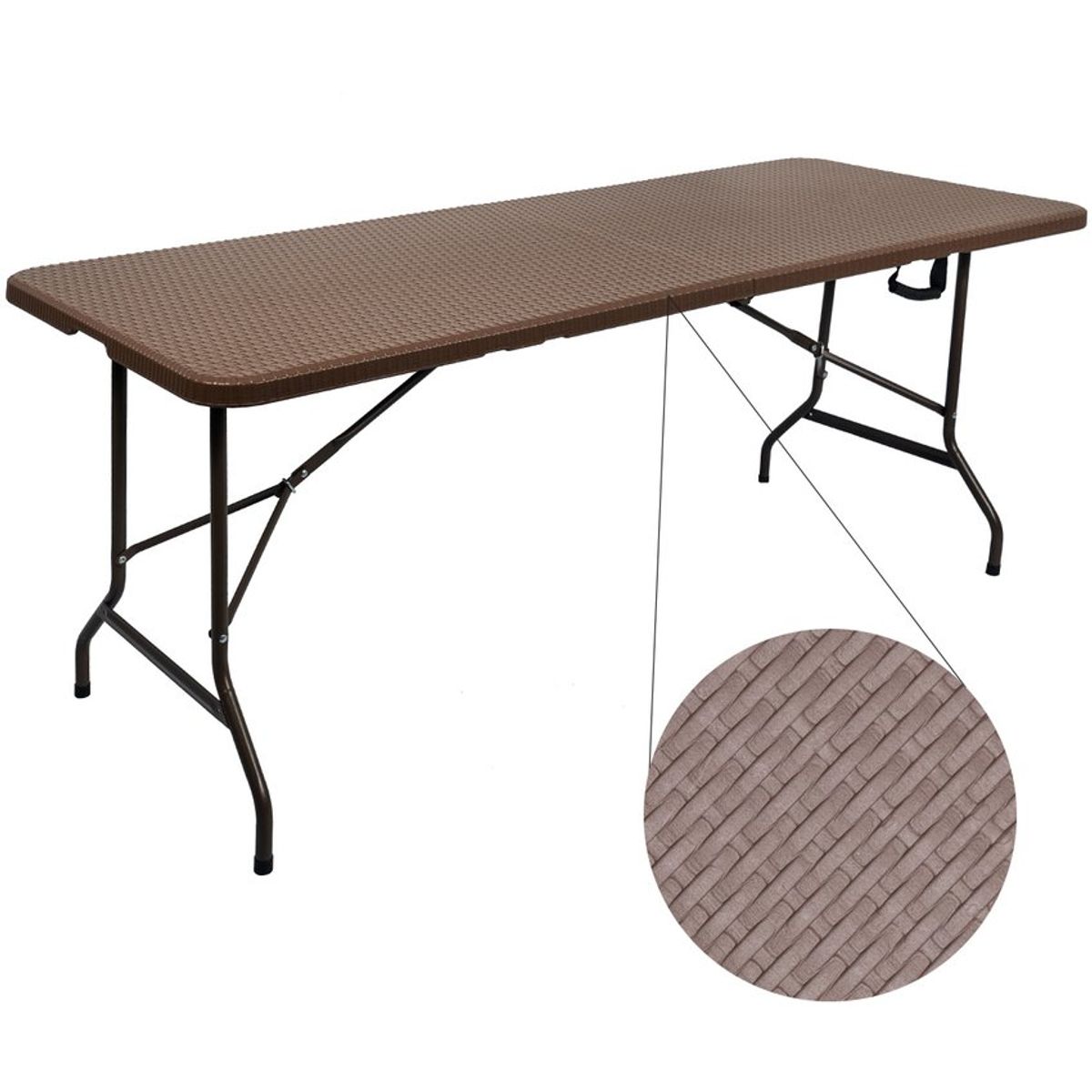 STAY ELIT - Mesa plegable portafolio tipo mimbre rattan 1.80 m resistente-