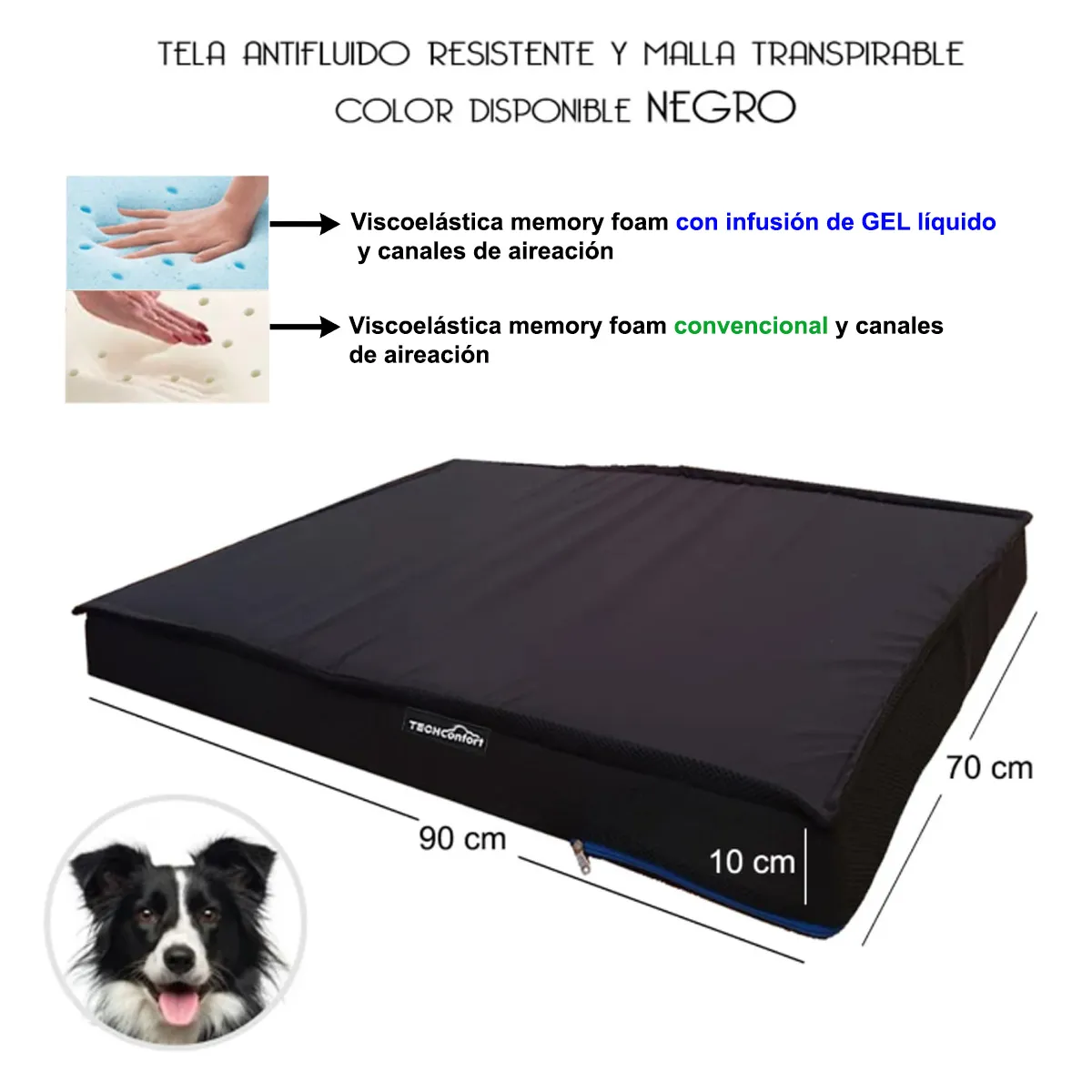 TECHCONFORT - Cama para perro y mascotas en memory foam con infusión gel y aireación