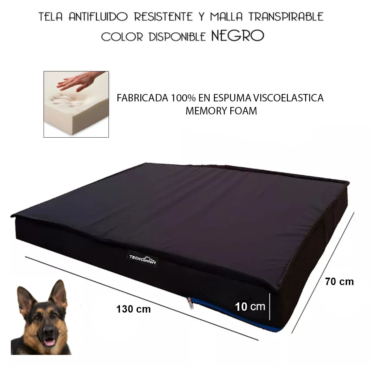 TECHCONFORT - Cama mascota en viscoelastica memory foam tamaño XXL Grande