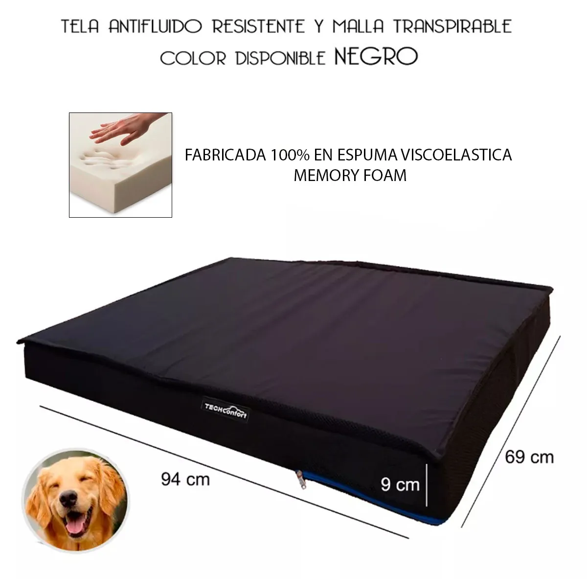 TECHCONFORT - Cama perro ortopédica viscoelastica memory foam raza grande