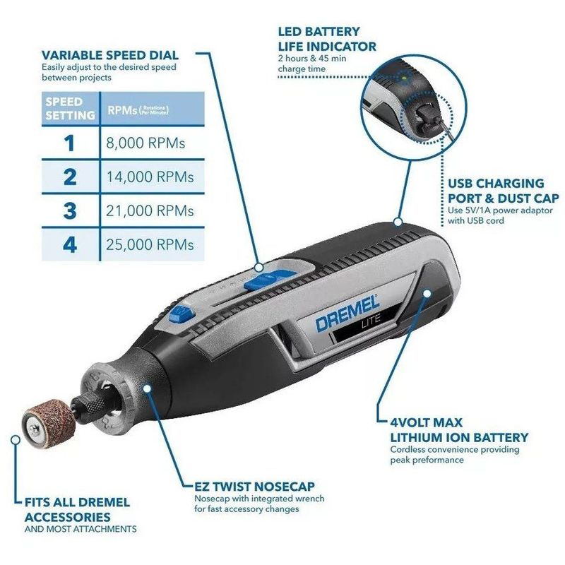 GENERICO - Moto tool dremel lite + 10 accesorios 776
