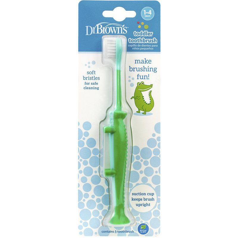 DR BROWNS - Cepillo de Dientes para Bebe Niños Verde Cocodrilo Dr Brown