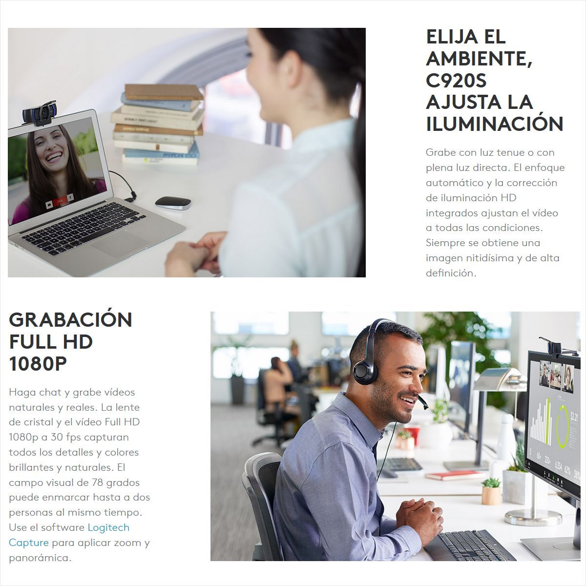 LOGITECH - Cámara Web Logitech C920s Pro Webcam Full HD 1080p