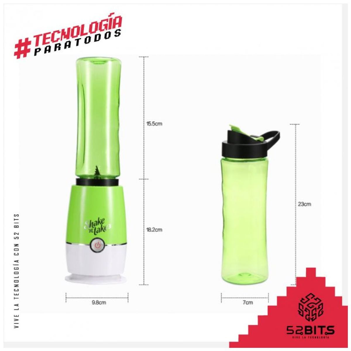SHAKE N TAKE 3 - Licuadora Portátil Batidos Doble Vaso VERDE