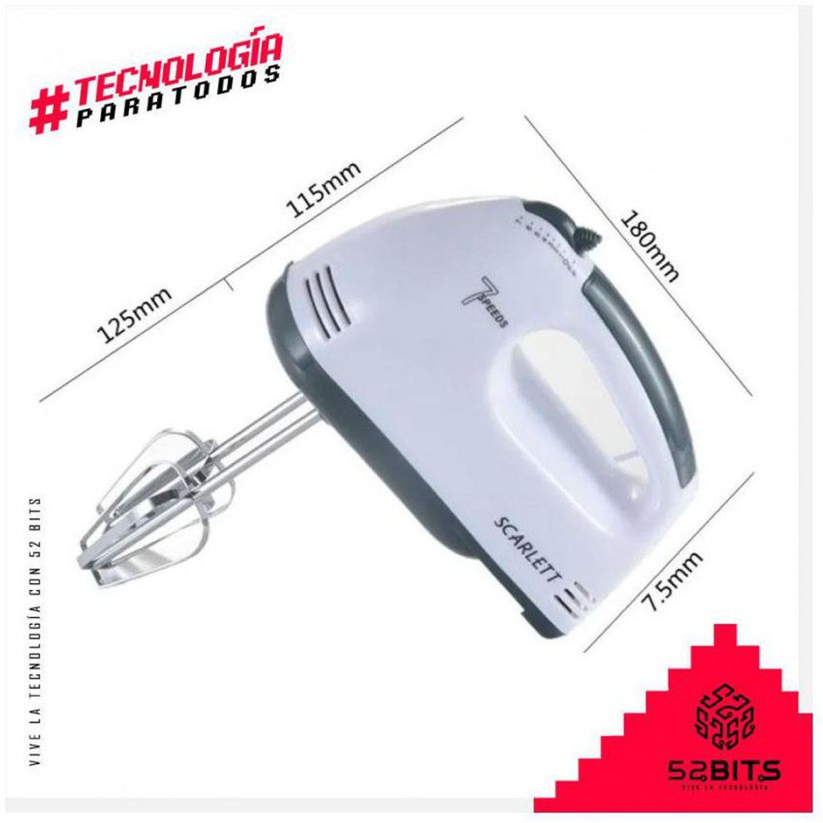 ONE PIXEL - Batidora de Mano Eléctrica 7 Velocidades Pequeña ONE PIXEL