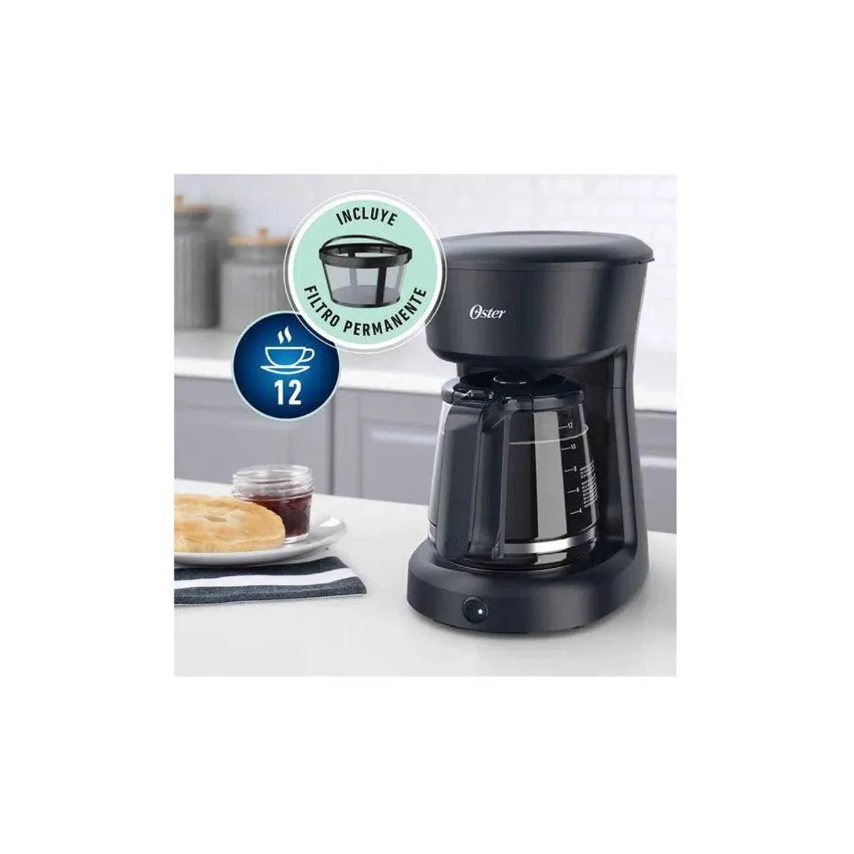 OSTER - Cafetera 12 Tazas Oster Negra