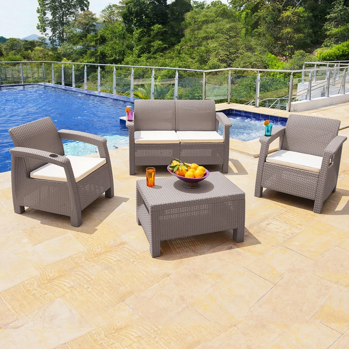 PLASTICOS MQ - Juego De Sala Ferrara Comfort Para Exterior e Interior Tipo Rattan Mq