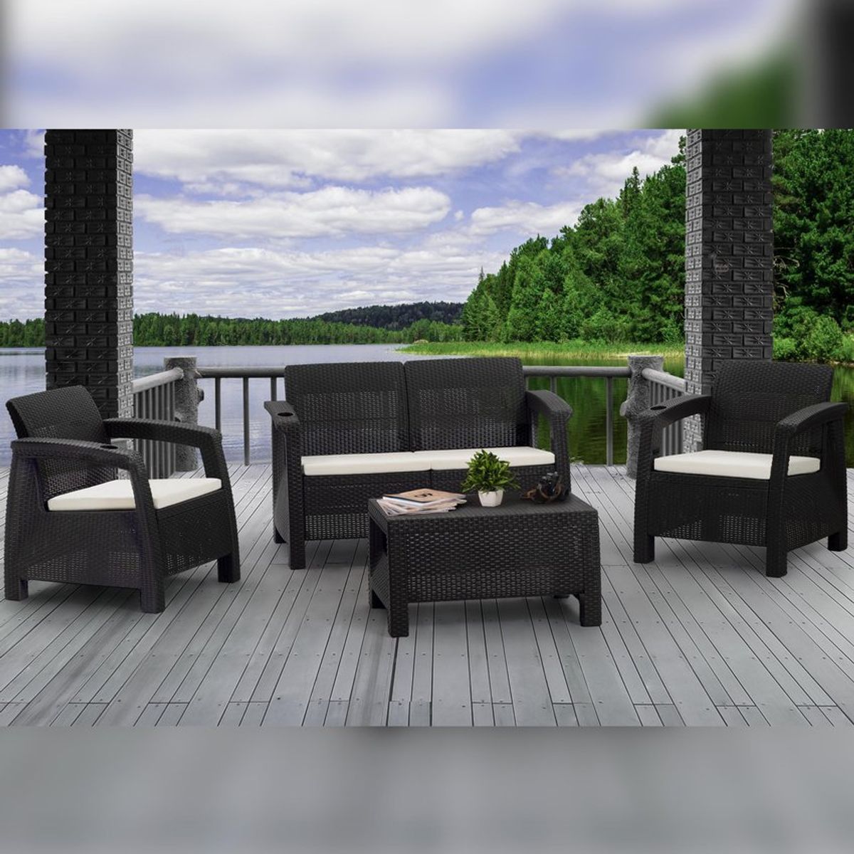PLASTICOS MQ - Juego De Sala Ferrara Comfort Para Exterior e Interior Tipo Rattan Mq