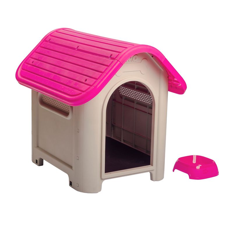 PLASTICOS MQ - Casa Para Mascotas Raza Mediana +  Plato Para Exterior Marca Mq
