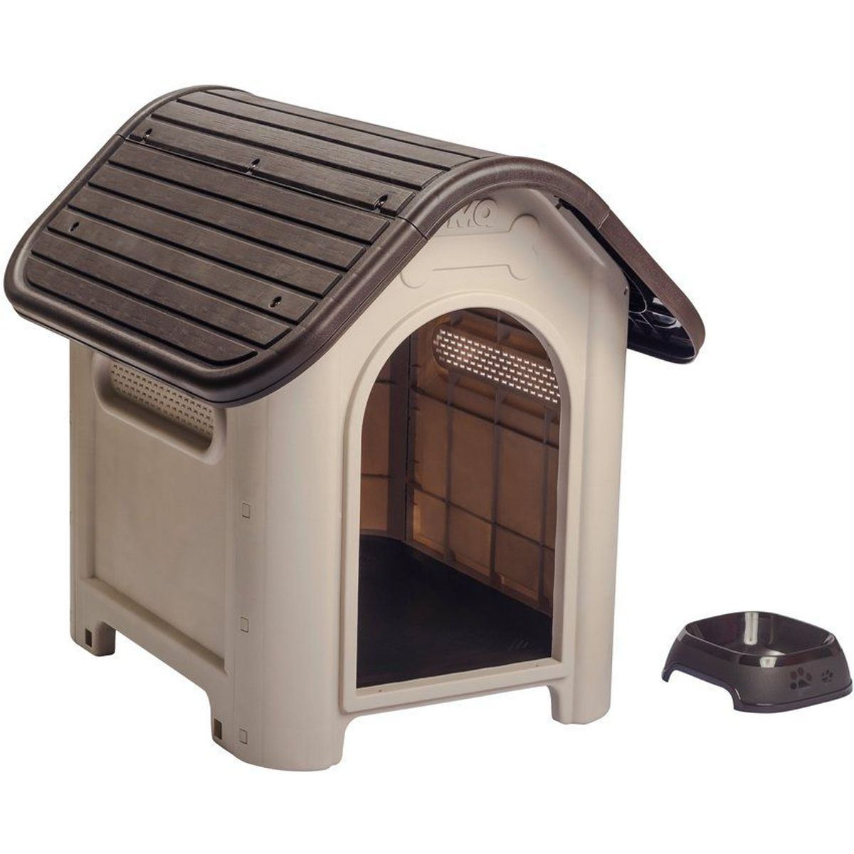 PLASTICOS MQ - Casa De Perro Raza Mediana +  Plato Para Exterior Marca Mq