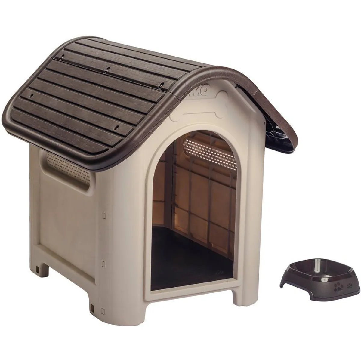 PLASTICOS MQ - Casa De Perro Raza Mediana +  Plato Para Exterior Marca Mq