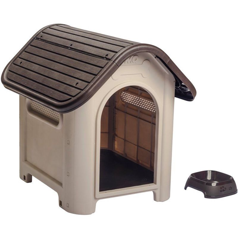 PLASTICOS MQ - Casa De Perro Raza Mediana +  Plato Para Exterior Marca Mq