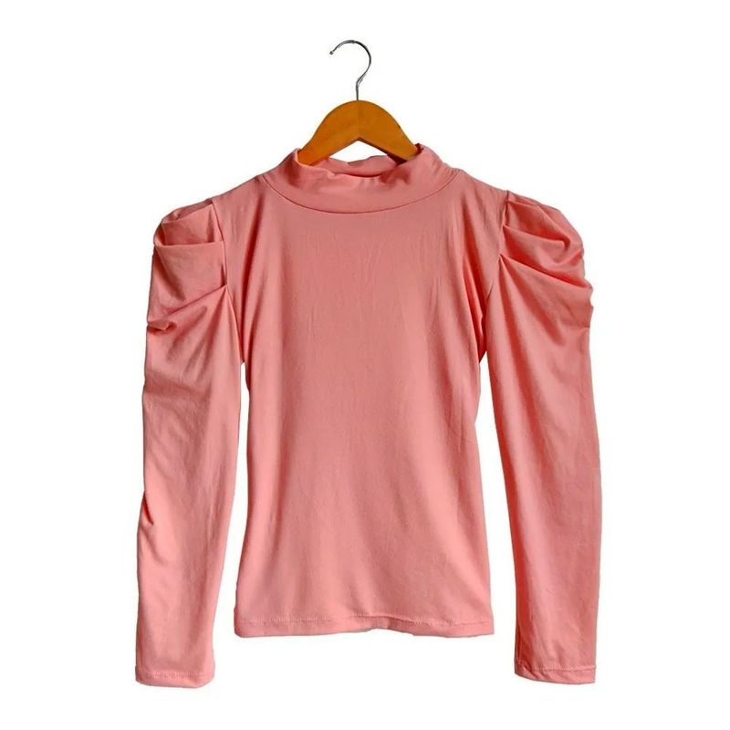 SYK - Blusa manga larga para mujer unicolor rosado.