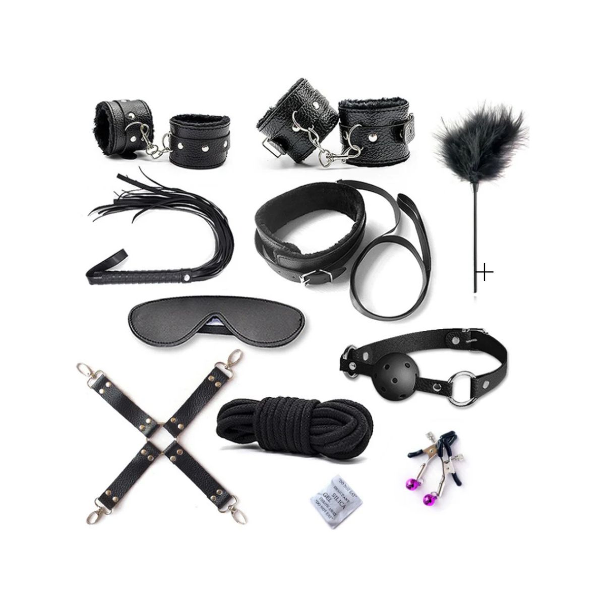 GENERICO - Kit erótico Bondage Sado sexual 10 piezas negro BDSM parejas