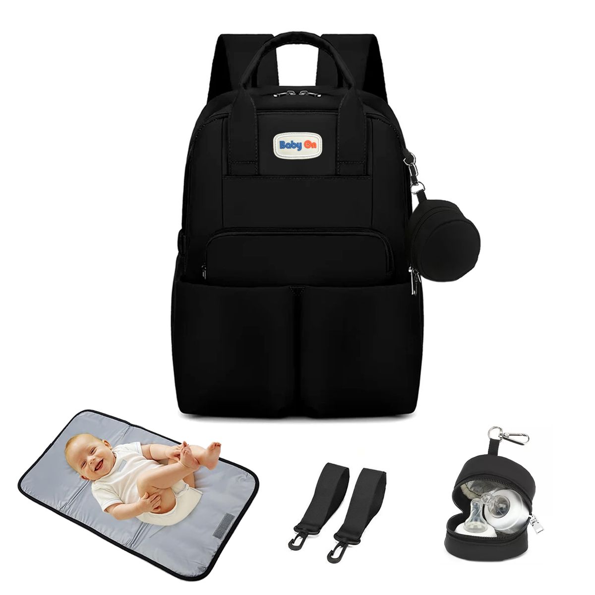 BABY ON - Morral Pañalera Para Bebé Con Cambiador Travel Pad Negra