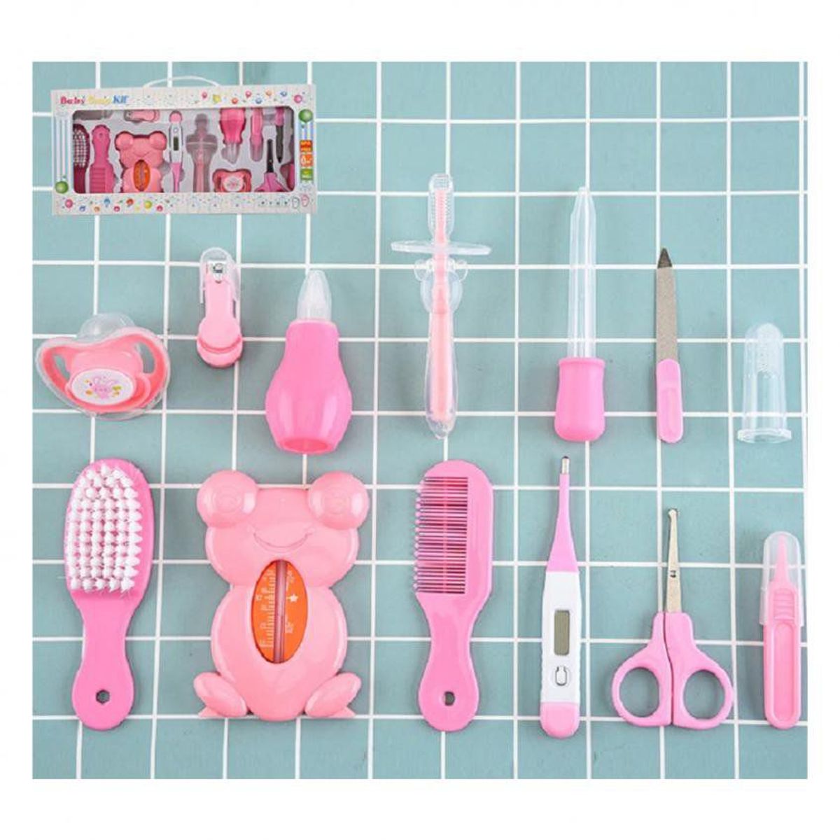 BABY ON - Kit aseo bebe de 13 piezas con termometro para bañera