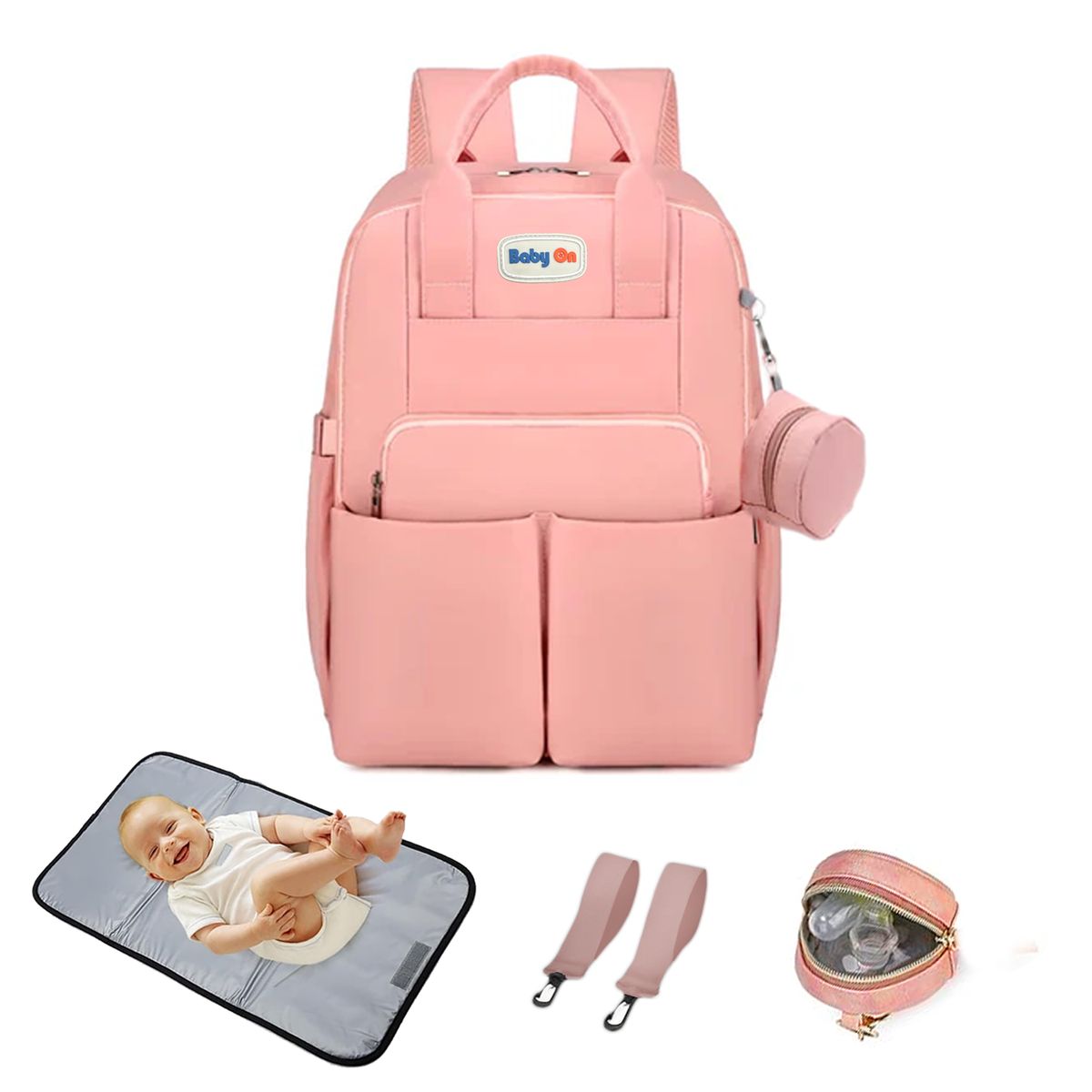 BABY ON - Pañalera Multifuncional Morral Con Cambiador Rosa
